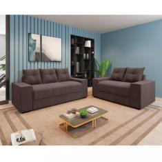Conjunto Sofá 3 e 2 Lugares Suede Chamego Flash - Marrom