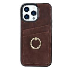 Capa de couro com anel de dedo para iPhone 15 Pro Max 14 13 12 11 Pro Max 15 Plus 13 Pro Slots para cartão carteira Kickstand capa traseira, café, para iPhone 11Pro Max