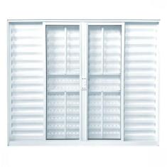 Janela de Alumínio Veneziana 100x120cm 3 Folhas 1 Fixa com Grade e Vid