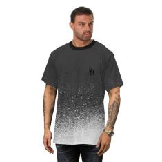 Camiseta Manchada Preta com Gotas de Tinta Branca Masculina - Di Nuevo