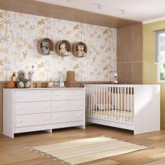 Berço 3 em 1 para Colchão 130 x 60cm com Cômoda Framboesa Multimóveis 