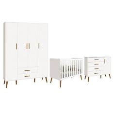 Dormitório Infantil Isis Guarda Roupa 4 Portas, Cômoda 1 Porta e Berço