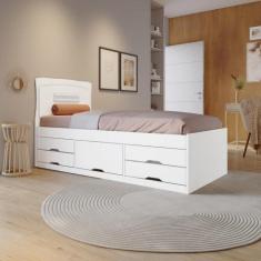 Cama Solteiro 5 Gavetas com Puxador Embutido - Alice Branco - Conquist