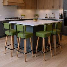 Banqueta Alta Cozinha 70cm Encosto Pé Madeira Kit 4 Barcelona PU Verde