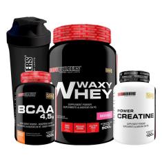 KIT - Whey Protein Waxy Whey 900g + Power Creatina 100g + BCAA 100g + Coqueteleira - BodyBuilders-Unissex