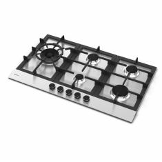 Cooktop Gás Debacco Zurique 5 Bocas Aço Inox com Queimador Sabaf Dual Flame e Trempe Ferro Fundido Inox