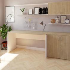 Mesa Reta Corp 25mm 160cm Bramov Móveis Branco/Carvalho Mel