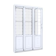 Porta de Correr Aço Lateral com Postigo e Grade Quadrada 2 Folhas Móveis e 1 Fixa Lucasa Facilità  213cmx150cmx17cm Branco