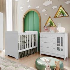 Quarto de Bebê Gabrielle Cômoda com Fraldário Ariel Berço 3 em 1 Branco Carolina Baby