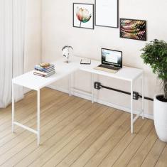 Mesa de Escritório em L Estilo Industrial 135x140cm Active Branco Chess/Est.Branca