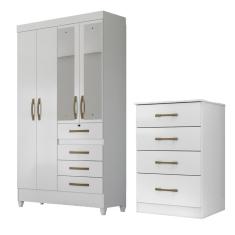 Kit Guarda Roupa Solteiro com Espelho Sobral e Cômoda MS