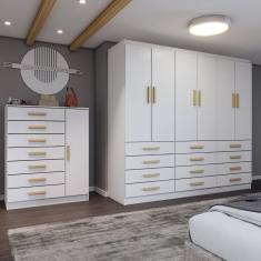 Guarda-Roupa Casal Catedral 6 Portas 12 Gavetas e Cômoda 1 Porta 7 Gavetas Branco - Panorama Móveis