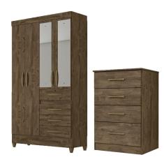 Kit Guarda Roupa Solteiro com Espelho Sobral e Cômoda MS