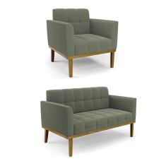 Namoradeira e Poltrona Base Madeira Fixa Cast Elisa Bouclê Menta D03 - D`Rossi