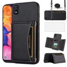 Asuwish Capa de telefone para Samsung Galaxy A10e Capa carteira com protetor de tela de vidro temperado e suporte para cartão, slot de couro PU, alça de pulso móvel, acessórios para celular A 10e 10ae