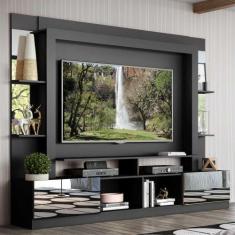 Rack Estante c/ Painel TV 65" e Espelho Oslo Multimóveis Preto/Tenerif
