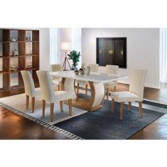 Sala de Jantar Milena Tampo MDF Vidro com 6 Cadeiras Grécia QR Rufato,