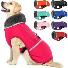 Casaco de inverno quente para cães reflexivos, à prova d'água, à prova de vento, roupas de gola rolê para o clima frio, forro de lã espesso para animais de estimação, colete ajustável para cães pequenos, médios e grandes