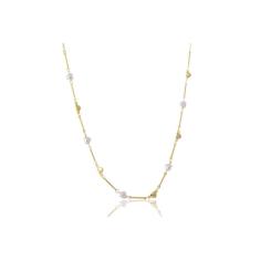 Colar Folheado Em Ouro 18k Com Pérolas De Coração