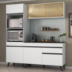 Armário de Cozinha Compacta 182cm Veneza Multimóveis V3695, Branco/Pre