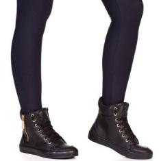 Tenis Fitness Feminino Botinha Treino Academia Couro com Ziper-Feminino