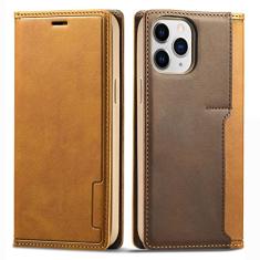 GSYH Capa carteira para iPhone 13 Mini/13/13 Pro/13 Pro Max, capa de couro legítimo fólio compartimentos para cartão fecho magnético TPU à prova de choque Kickstand Flip Capa, Marrom, 13 15,5 cm