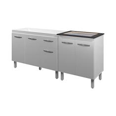 Armário Cozinha Gabinete pia de 120 cm Anitta com Balcão Cooktop Jade 4 bocas Branco