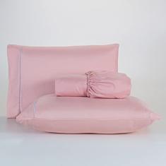 Jogo De Lençol 400 Fios Percal Poliéster Liso Toque Macio com Elástico Diversos Tamanho Solteiro Casal Queen King Size (Casal, Rose)
