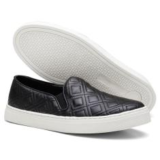 Tênis Slip On Feminino Couro Com Textura Casual Conforto-Feminino