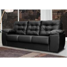 Sofá Luxemburgo 3 Lugares 2,02m Tecido Courino Preto