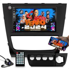  kit com central multimidia mp5 com espelhamento android ios + moldura