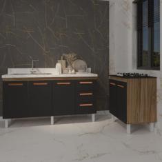 Armário Cozinha Balcão Gabinete de Pia 160 cm Estela e Balcão Fran par