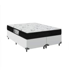 Cama Box Casal Bipartido + Colchão D33 One Face - 56x138x188cm - Couro Branco