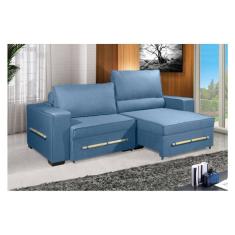 Sofá Retrátil e Reclinável 2.30m ESTILO ESTOFADOS - CHAYENE com SoftGel D33 Linho "Azul"