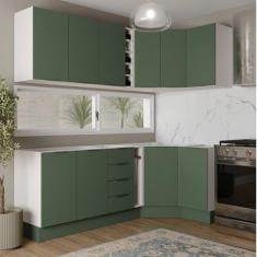 Cozinha Modulada 8 Peças sem Tampo com Rodapé 4 Aéreos e 4 Balcões Ipanema Cabecasa Madeiramadeira Verde Folha