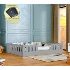 Cama Casal Montessoriana Infantil Helo Cinza Acompanha Lousa Magica - 