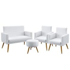 Kit Poltrona Namoradeira e 2 Poltronas Decorativas Nina Com Rodapé Puf