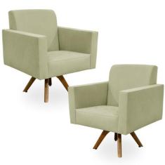 Kit 02 Poltronas Decorativas Giratória Sala de Estar Base de Madeira H