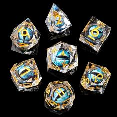 YEMEKO Beholder'S Eye DND Dice- Dragon Eye Liquid Core Sharp Edge Handmade Dice Set for Dungeons and Dragons Ttrpg, Multi-Sided RPG Polyhedral Resin Roleplaying（Purple Dark Dragon Eyes）