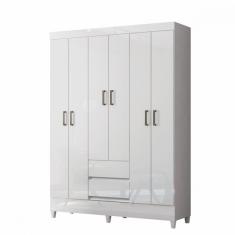 Guarda Roupa Casal com Pés 6 Portas 2 Gavetas Branco New Opção