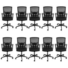 Kit 10 Cadeiras Para Escritório Diretor Com Nr17 Tóquio Preto