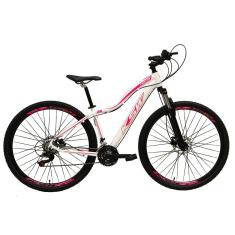 Bicicleta Aro 29 Ksw Mwza Feminina 27v Freio Hidráulico Alumínio K7 Garfo com Trava - Branco/Rosa