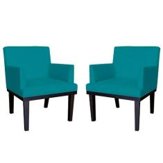 Kit 02 Poltronas Decorativa Vitória Sala e Recepção Com Base de Madeir