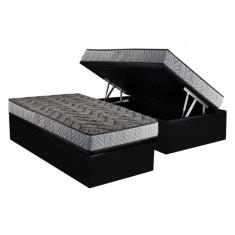Conjunto Box Baú Solteiro: Colchão Espuma Paropas Compact AG 65 / D28 Royalle Rústico Prata + Base CRC Suede Black (88x188)