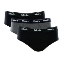 Cueca Slip Mash Kit C/3 Ref. 010.04, GG, Preto/Cinza/Preto