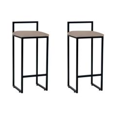 Kit 2 Banquetas Altas Industriais Em Aço Dori Preto Assento Suede Bege - Preto
