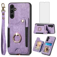 Asuwish Capa de telefone para Samsung Galaxy A34 5G capa carteira com protetor de tela de vidro temperado e alça de pulso RFID suporte de cartão de crédito anel acessórios de celular A 34 34A mulheres