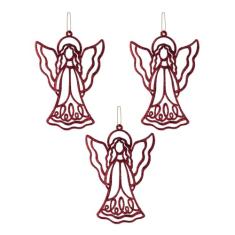 Enfeite de Natal Anjinho com Glitter com 3 Unidades Cazza Vermelho