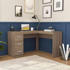 Escrivaninha para Escritório Fênix em L com 3 Gavetas - Castanho - Pol