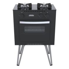 Fogão Portátil 2 Bocas de Mesa a Gás Glp Venax Mini Cook com Mesa de Vidro Temperado Acendimento Manual Preto